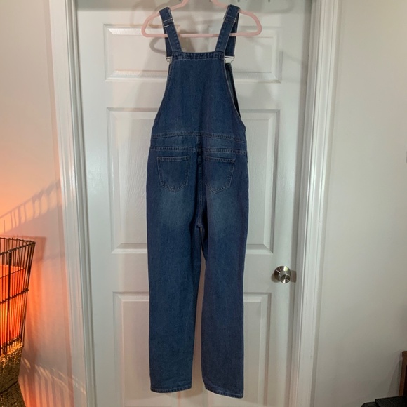 Miss Look Painted Flowers Denim Boho Overalls Size Medium - Picture 9 of 14